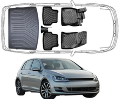 Set Autofußmatten und Obere Kofferraummatte kompatibel mit  VW Golf 7 2013 - 2020