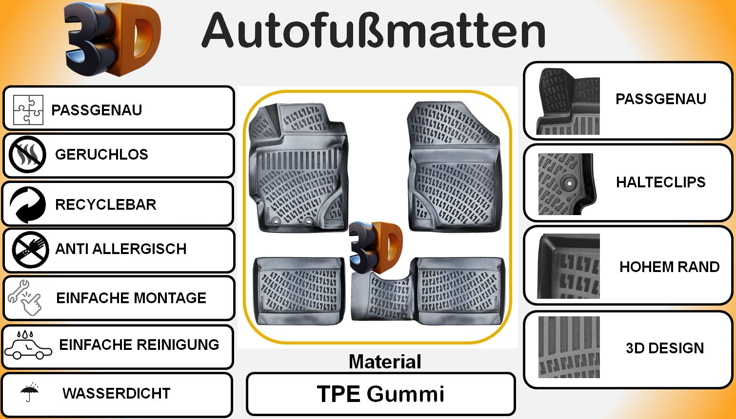 TRIMAK Toyota Yaris 3.Gen (2011 - 2019) Autofußmatten Gummimatten