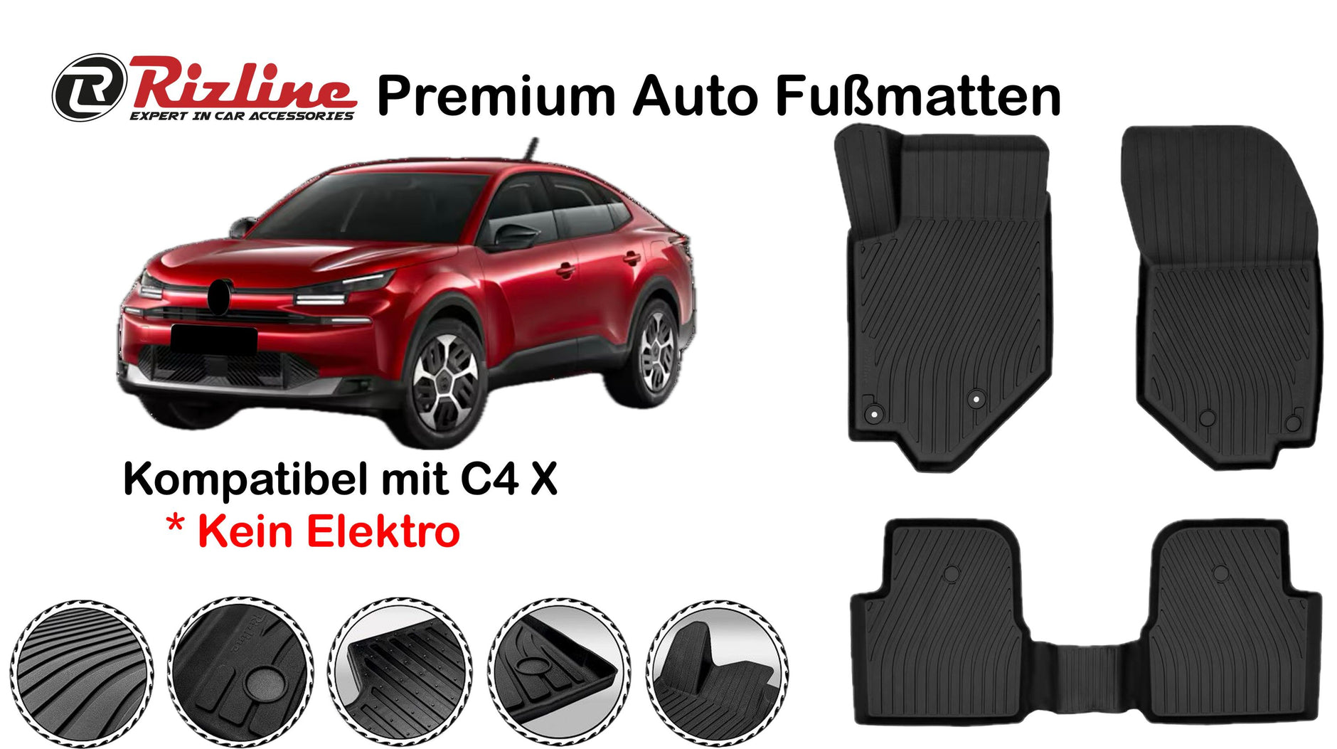 Rizline 3D Gummimatten Für Mercedes W 205 2014-2023 Fussmatten