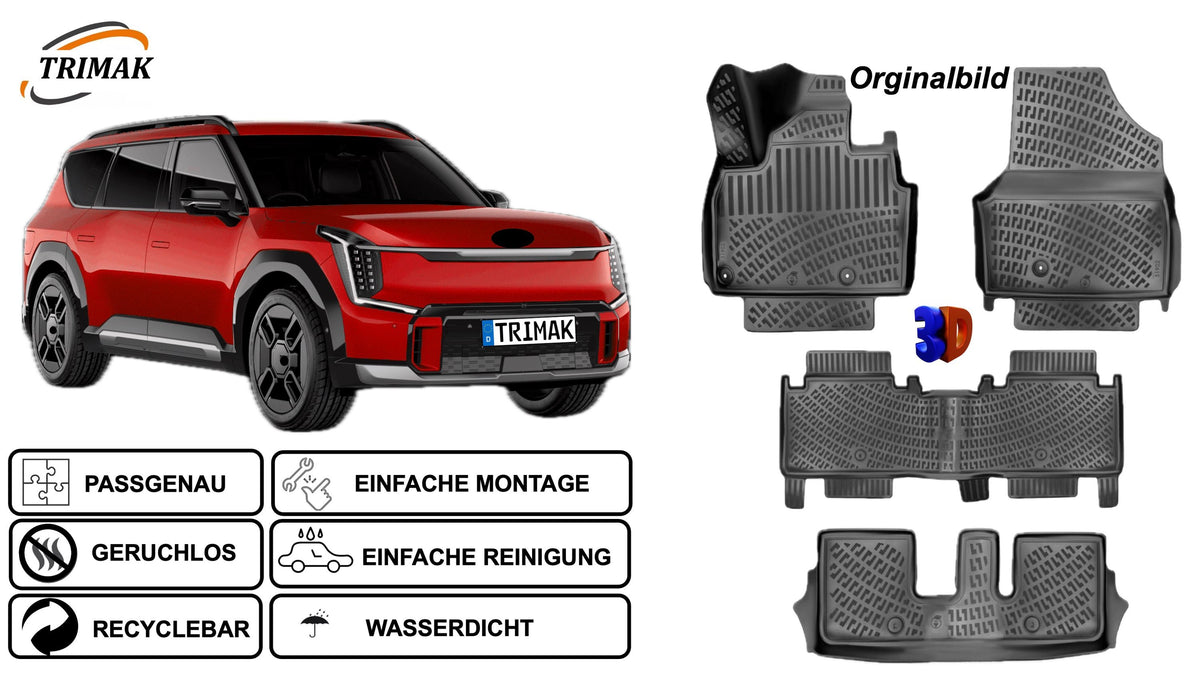 Trimak Autofußmatten kompatibel mit Kia EV9 7 Sitzer ab 2024 Auto Allwetter Gummimatten