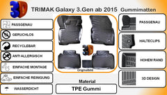 Passgenaue 3D Auto Gummimatten Fußmatten für FORD Galaxy 3.Gen ab 2015