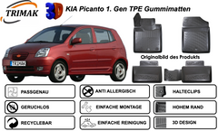 Trimak Autofußmatten kompatibel mit KIA Picanto 1.Gen BS/BA 2004–2011 Auto Allwetter Gummimatten