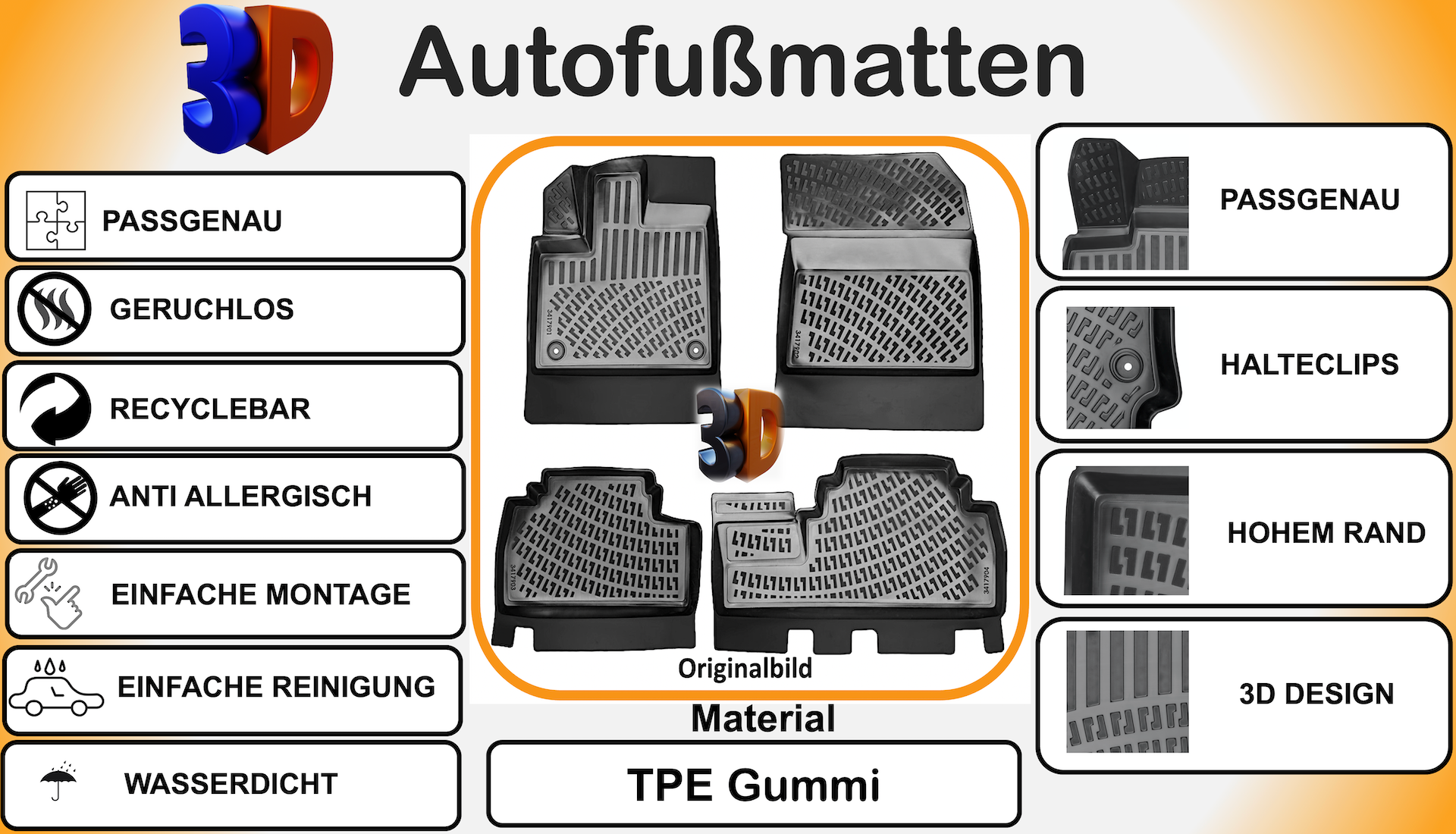 Trimak Toyota ProAce City  ab 2019 Gummimatten Autofußmatten