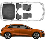 3D Auto Fußmatten & Kofferraumwanne Set Kompatibel mit Audi A3 8Y TFSI Mild Hybrid ab 2020
